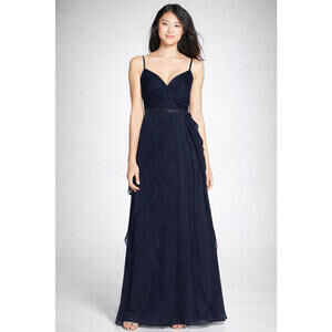 NWOT Midnight  Navy Adrianna Papell Tiered Chiffon Gown Sz 4 Bridesmaid Gala